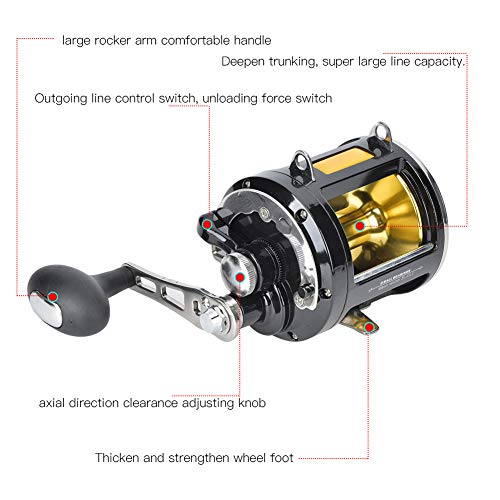 Leapiture TR12000 Saltwater Fishing Reel, Black, Ambidextrous, 8 Stainless Steel Bearings, Trolling, Casting