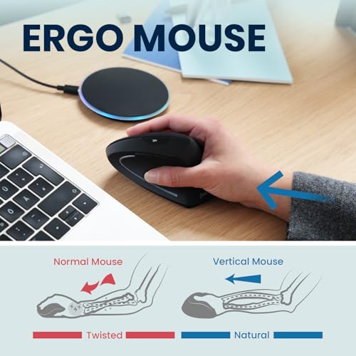 Perixx PERIMICE-713RX Wireless Rechargeable Vertical Mouse - Duo Wired and Wireless Charging Feature - Charging Pad Includ...