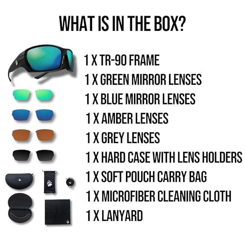 Fishing Glasses Pro Kit - Polarized Sunglasses With 4 Lenses for Clear Visibility in Offshore & Shallow Water - Eye Protec...