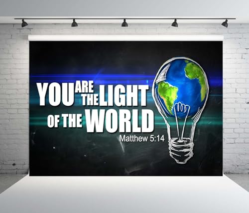 BELECO 7x5ft Fabric You are The Light of The World Backdrop Light Bulb Matthew 5:14 Background for Theme Party Decorations...