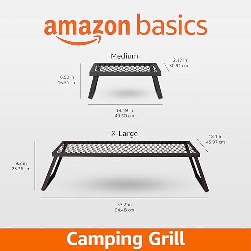 Amazon Basics Heavy-Duty Portable Camping Grill Grate for Campfire Cooking, Black