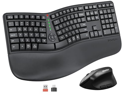 MEETION Ergonomic Keyboard and Mouse, Wireless Keyboard with Vertical Mouse, Split Curved Keyboard with Wrist Rest, Natura...