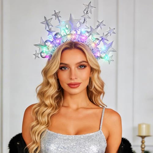 CAKURE Light Up Star Headband Led Ball Headbands Glitter Hair Band Hair Accessories for Adult