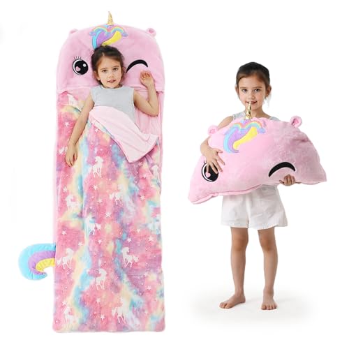 Kyerlish Kids Sleeping Bag, Plush Toddler Slumber Bag 2-in-1 Pillow, Soft Sleeping Bag, Nap Mats for Preschool,Daycare,Tra...