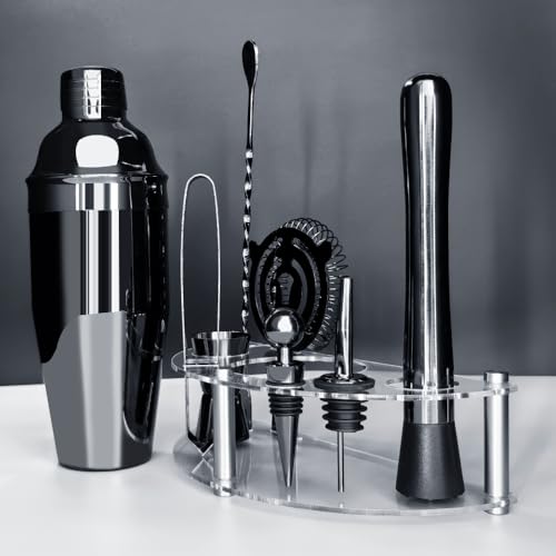 Cocktail Shaker Set with Stand, Cocktail Shaker Bartender Kit: Bar Tool Set, Drink Mixing Includes Martini Shaker,Straine...
