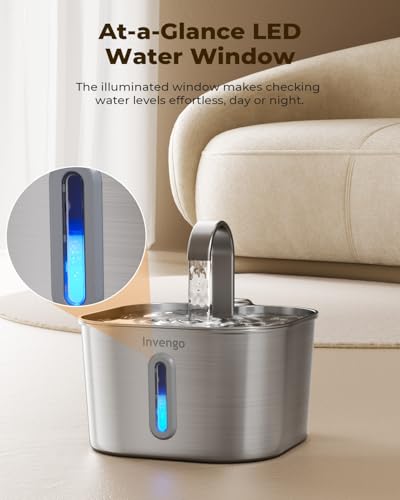 Cat Water Fountain Stainless Steel: 74oz/2.2L Cat Fountain for Drinking | Quiet Cats Water Bowl Dispenser | Pet Water Foun...