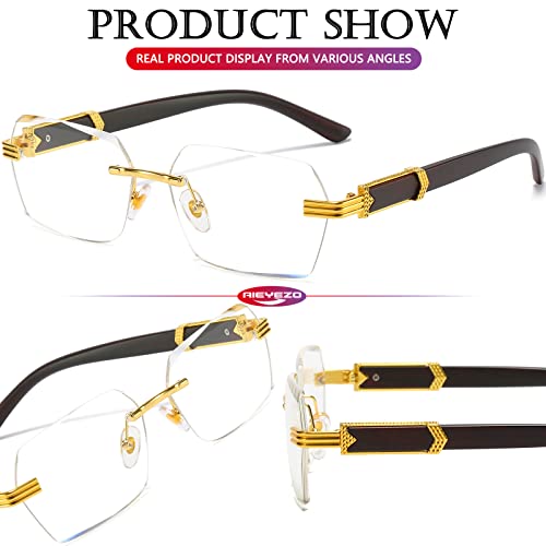AIEYEZO Retro Rimless Sunglasses Rectangle Unisex Vintage Frameless Sun Glasses Fashion Square Tinted Glasses