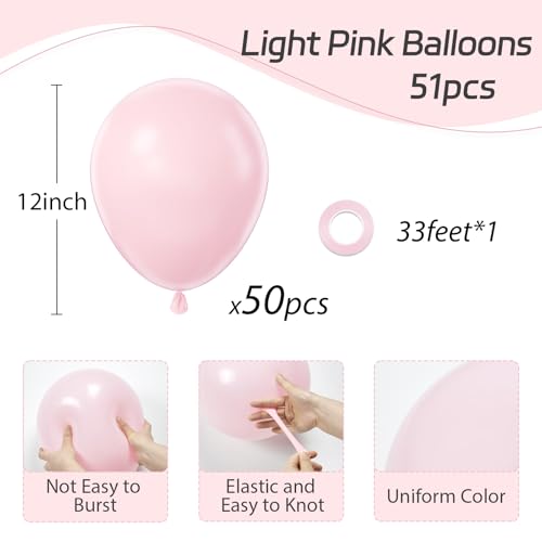 Awenztech Light Pink Balloons 12 inch, Pastel Pink Latex Balloon 50pcs Party Balloons for Graduation Bridal Baby Shower Ge...
