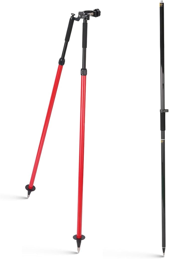 DMITER Surveying Bipod Aluminum Stand with Telescopic Struts, Carbon Fiber GPS Pole 6.56FT/2M x 2 Section Pole with 5/8” A...