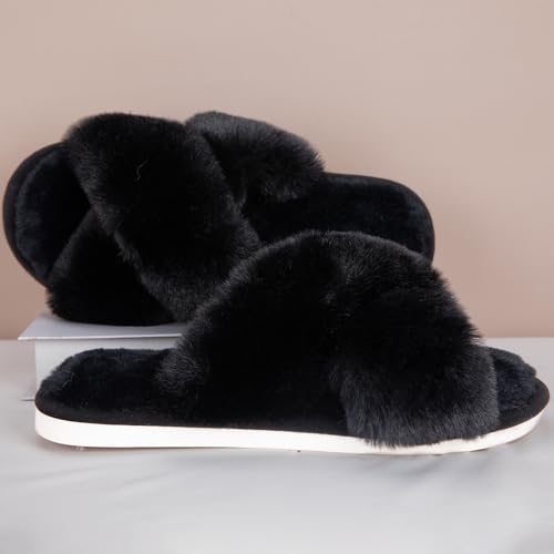 Slippers for Women Cross Band Cozy Soft House Slippers Open Toe Shoes for Indoor Outdoor