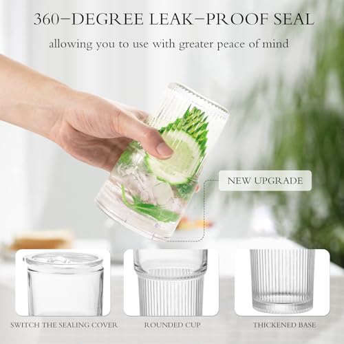 Luiaiog 18.5oz Glass Cups with Lids and Straws – Single Reusable Tumbler, Thickened Shatter-Resistant Glass, Ideal for Ice...
