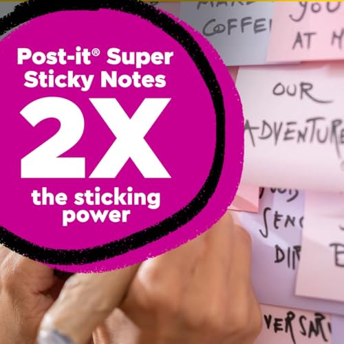 Post-it 100% Recycled Paper Super Sticky Notes, 3 in. x 3 in., 5 Pads, 70 Sheets per Pad, Wanderlust Pastels, New Year Org...
