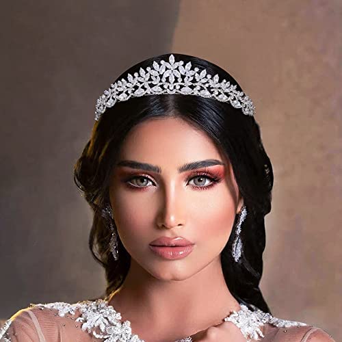 FASNAHOK Silver CZ Wedding Tiaras for Brides Floral Princess Crowns for Women Cubic Zirconia Bridal Headband Girls Sweet 1...