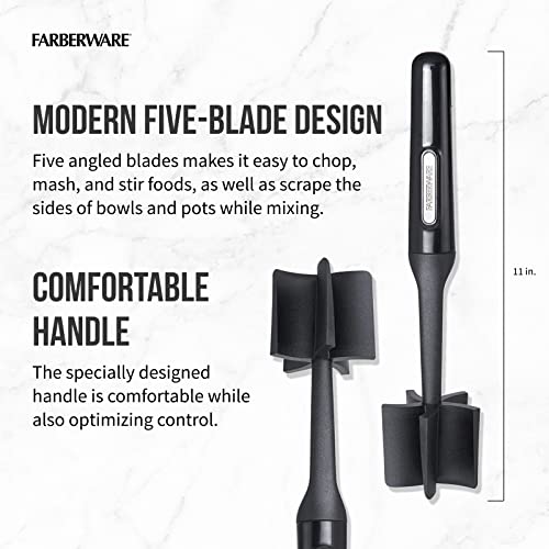 FARBERWARE Nylon Meat and Potato Masher – 5-Blade Ground Meat Chopper, Heat-Resistant to 450°F, Safe for Nonstick Cookwar...