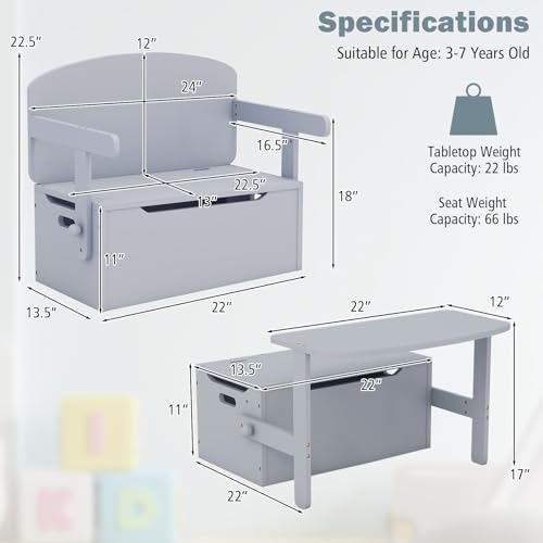 Costzon Kids Table and Chair Set, Convertible Toy Storage Bench with Built-in Handle for Kindergarten, Preschool, Kids Roo...