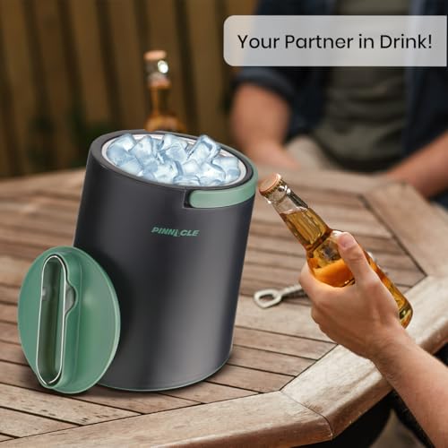 PINNACLE Insulated ice bucket for parties with Tong that fit into Lid - Stainless Steel ice bucket for cocktail bar with C...