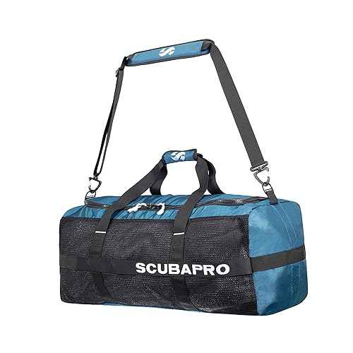 SCUBAPRO Sport 95 Mesh Dive Bag with Double Duffel Straps and Adjustable Shoulder Strap for Scuba Diving Gear, Denim Blue Color Fabric