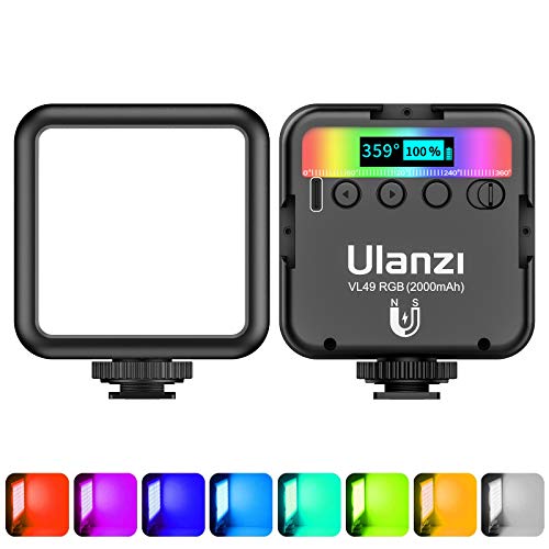 ULANZI VL49 RGB Video Lights, LED Camera Light 360° Full Color Portable Photography Lighting w 3 Cold Shoe, 2000mAh Rechar...