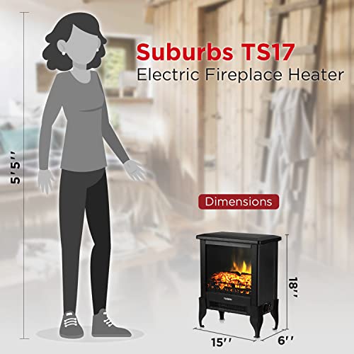 TURBRO Suburbs TS17 Compact Electric Fireplace Stove, 18” Freestanding Stove Heater with Realistic Flame - CSA Certified -...