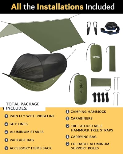 Sunyear Camping Hammock with Net - Double&Single Hammock with House-Like Net- Easy Setup & Pack, Lightweight & Portable, P...