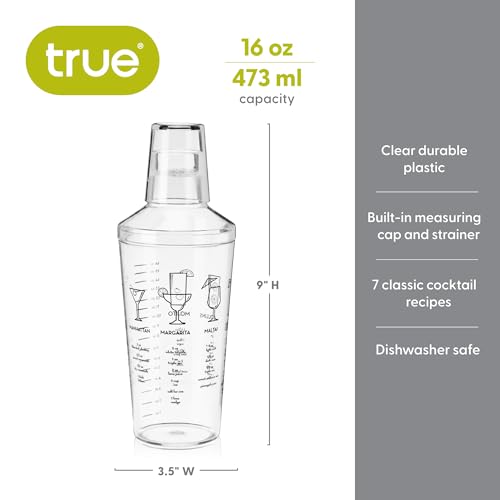 True Maraca Cocktail Shaker with Built In Strainer, Drink Mixer with 7 Classic Drink Recipes & Measurements, Perfect for G...
