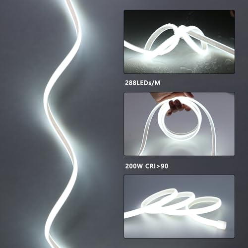 BENLUN AC 110V COB LED Strip Lights Outdoor Waterproof 65.6ft, 6000K Cool White Super Bright 200W CRI 90+ LED Rope Light, ...
