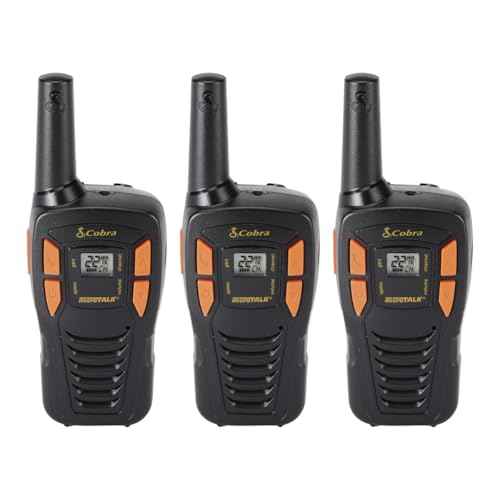 Cobra ACXT145-3 Compact Walkie Talkies - Rechargeable, Lightweight, 22 Channels, Long Range 16-Mile Two-Way Radio Set (3-Pack), Black