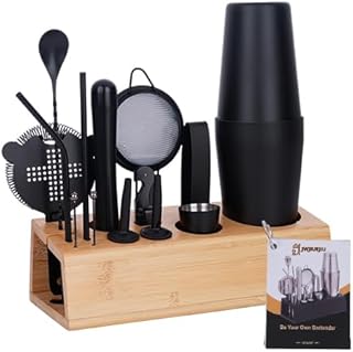 Cocktail Shaker Set Bartender Kit with Bamboo Stand, 15-Piece Stainless Steel Bar Set Accessories, Professional Bartending...