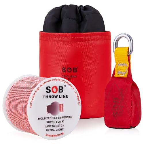 SOB Arborist Throw Line Kit with Slick Rope 197FT, Throw Weight, Reflective Storage Bag, Suit for Tree Cutting,Camping, Tr...
