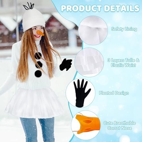 Ueyben Snowman Costume Set, Snowman Hat with Tutu Skirt Pom-Poms Carrot Nose Gloves Snowmen Accessories for Women Christma...