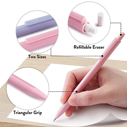 Four Candies Cute Mechanical Pencil Set, 6PCS Pastel Mechanical Pencils 0.5 & 0.7mm with 360PCS HB Leads, 3PCS Erasers and...