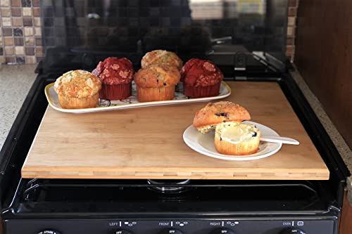 Camco Silent Top RV Stovetop Cover - Features Natural Bamboo Design w/Non-Toxic Protective Finish & 4 Non-Slip Rubber Feet...