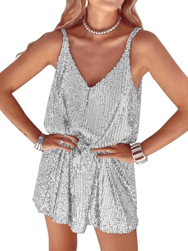 MIYIEONZ Women Sequin Sexy V Neck Shift Dress Sparkly Glitter Sleeveless Short Flowy Loose Party Night Out Club Dress