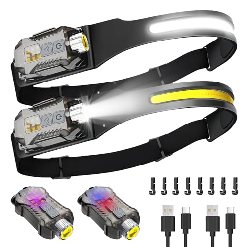 Victoper Rechargeable Headlamp 2Pack, Detachable 230° Wide Beam LED 2in1 Head Lamp with Motion Sensor, Hard Hat Head Light...