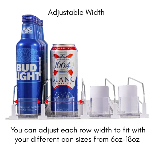 RULA Drink Organizer for Fridge, Self-Pushing Soda Can Dispenser for Refrigerator, Width Adjustable Water Bottle Pusher Gl...