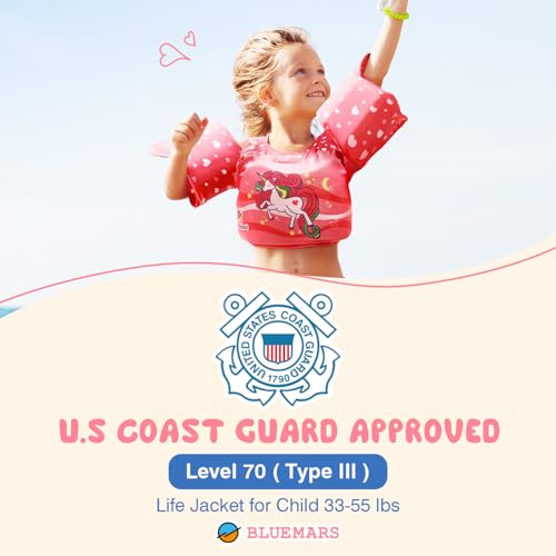BLUEMARS USCG Toddler Life Jacket Swim Vest for Age 1/2/3/4/5/6 Years Old, Coast Guard Approved Toddler Floaties for Pool ...