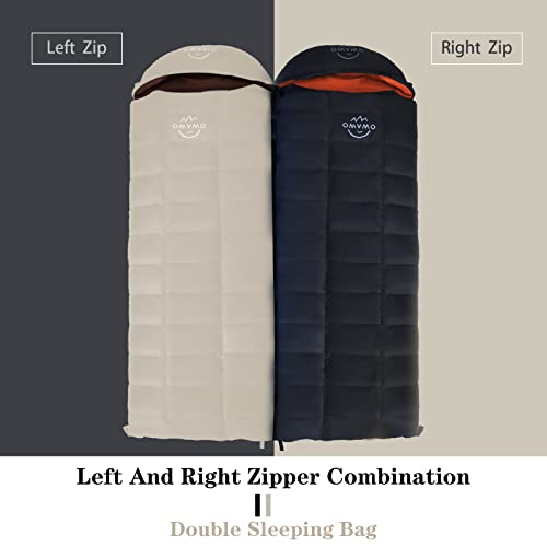 OMVMO -10°F 0°F 10°F 15°F Down Sleeping Bag for Adults,800/650 Fill Power,Ultralight Wearable 4 Season Cold Weather Rectan...
