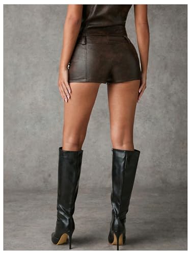 Floerns Women's Y2K Sexy High Waisted Faux Leather Shorts Drawstring Lace Up Festival Rave Shorts