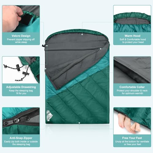AGEMORE Sleeping Bag for Adults, Single and Double Size, Lightweight Waterproof XXL Sleeping Bag for Adults Kids Couples C...