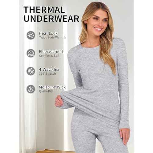 ANRABESS Thermal Underwear for Women Long Johns Fleece Lined Base Layer Pajama Set Cold Weather Top Bottom Winter Clothing