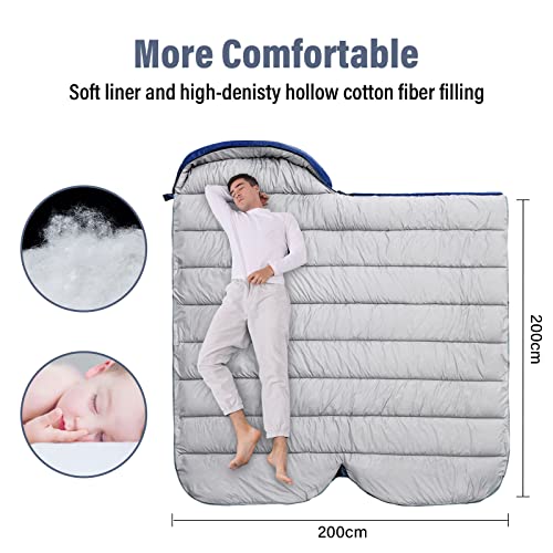 BISINNA XXL Sleeping Bag(90.55"x39.37") for Big and Tall Adults,3-4 Seasons Plus Size Warm and Comfortable Waterproof Ligh...