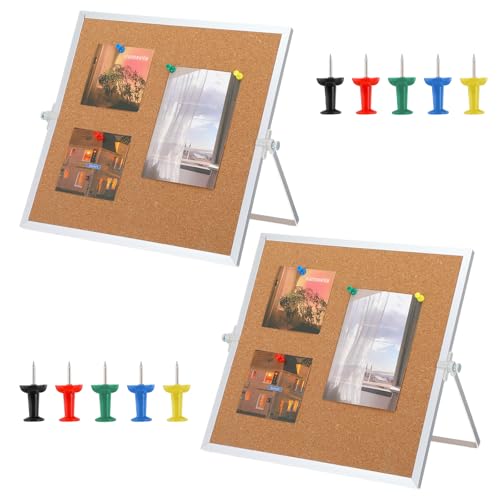 2 Pack Cork Board Bulletin Board, Double Sided Pin Board with Silver Aluminum Border, Desktop Small Cork Board with Stand ...