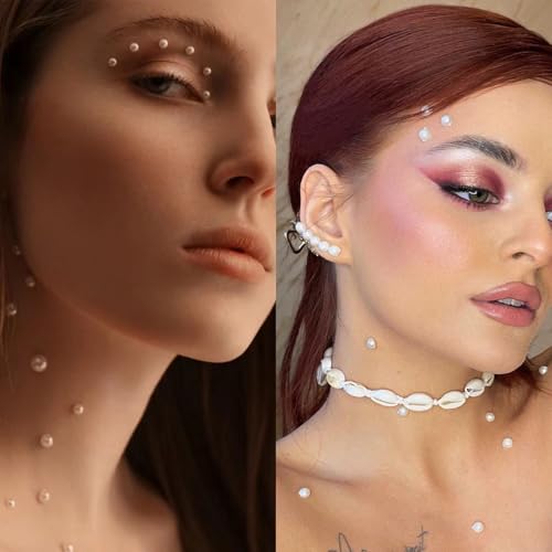 NOOEPC Face Gems Rhinestones Pearl Stickers, Self Adhesive Hair Gems Rave Accessories, Face Glitter For Women, Jewel Stick...