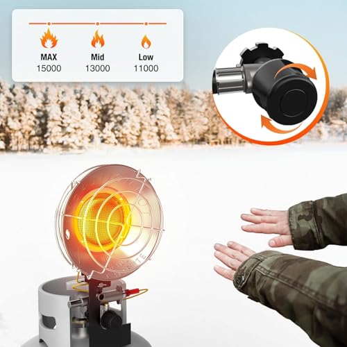 Karveden Outdoor Propane Heater, 15,000 BTU Portable Heater with 3 Heating Modes, Camping with Shut-off Valve and Tip-over...