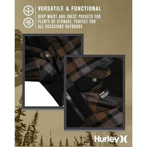 Hurley Mens Flannel Jacket - Soft Fleece Plaid Sherpa Lined Flannel Trucker Jacket - Warm Winter Jackets for Men