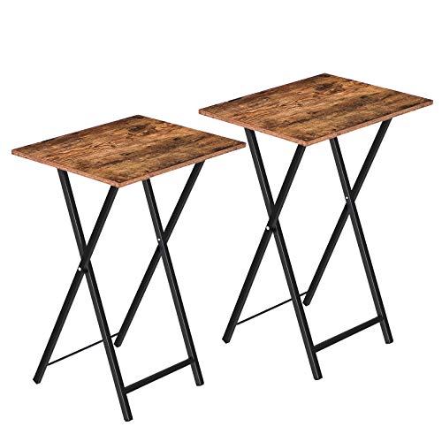 HOOBRO Folding TV Tray Tables, Set of 2 Side Table for Small Space, Industrial Snack Tables for Eating at Couch, Stable Me...