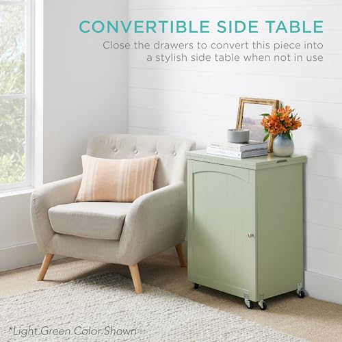 Best Choice Products Folding Sewing Table Multipurpose Craft Station & Side Desk with Compact Design, Wheels, Shelves, Sto...