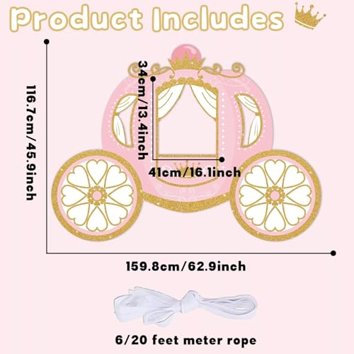 Princess Birthday Party Decorations Princess Carriage Photo Booth Props 63 x 46 in Fabric Backdrop Pink and Gold Door Bann...