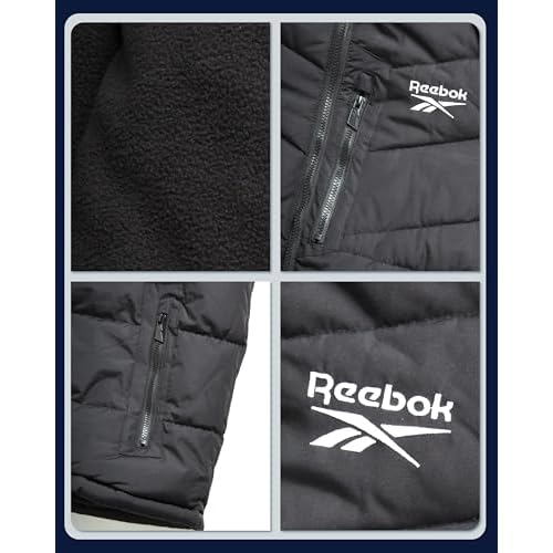 Reebok Mens Winter Jacket - Thick Heavyweight Ski Winter Coat - Warm Insulated Quilted Hooded Puffer Coat for Men