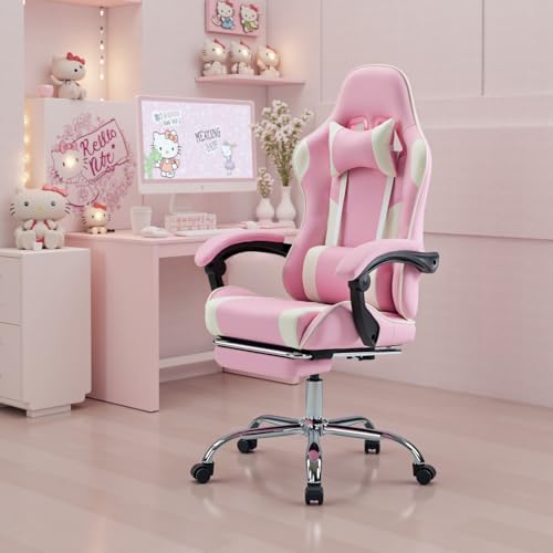 DUMOS Ergonomic Gaming Office Desk Chair with Footrest and Headrest for Adults, PU Leather Video Computer Chair with Linka...